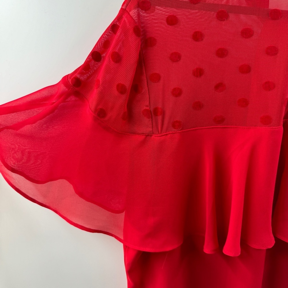 7th Avenue New York & Company Red Sheer Blouse with Tie Neck Size XL - Picture 6 of 6